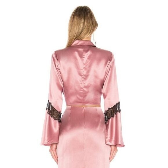 Cinq À Sept Pink Satin Button-Up Cropped Top Shirt Lace Trim Small New with tag - Picture 3 of 5